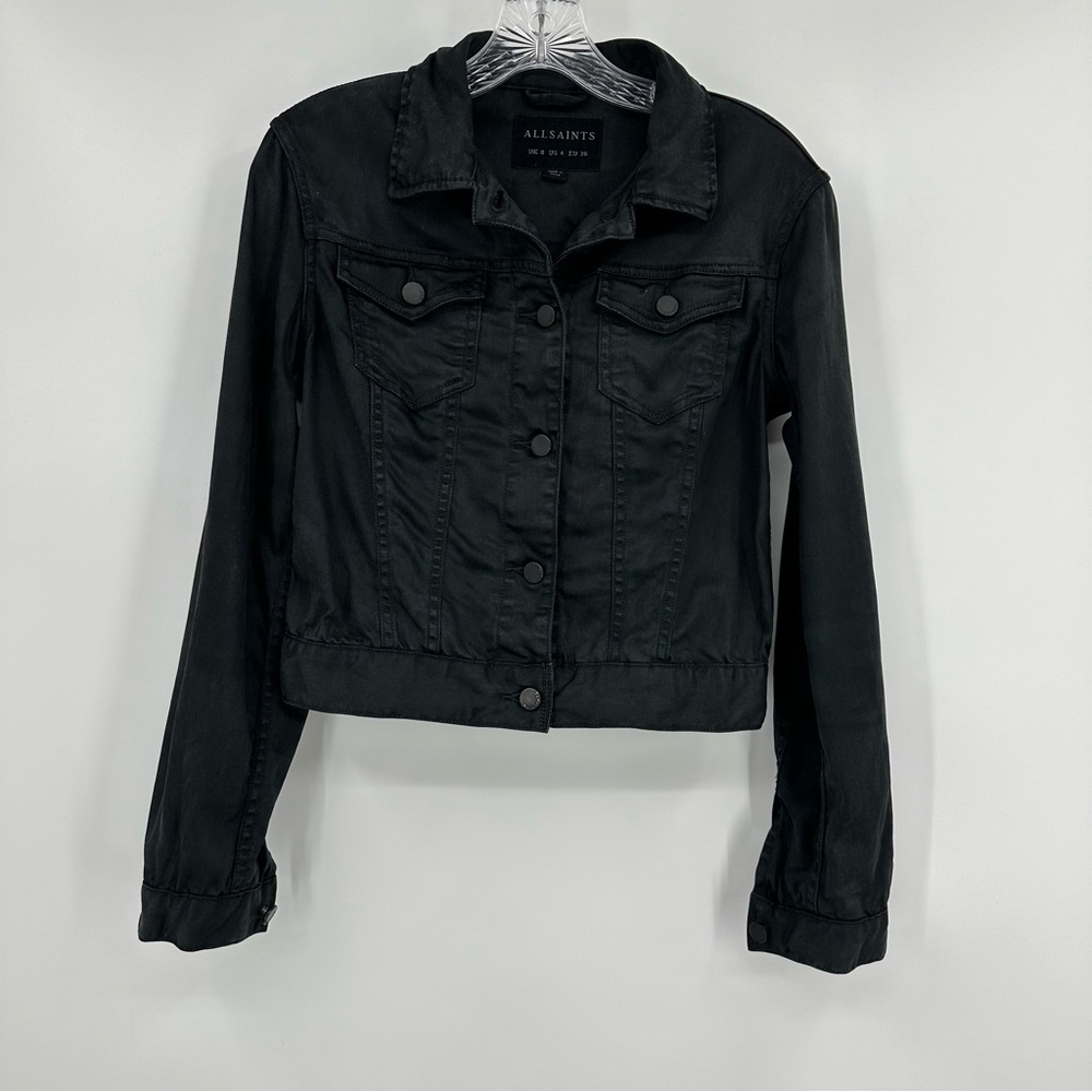 AllSaints Loa Soft Trucker Jacket Lightweight Black Size 4